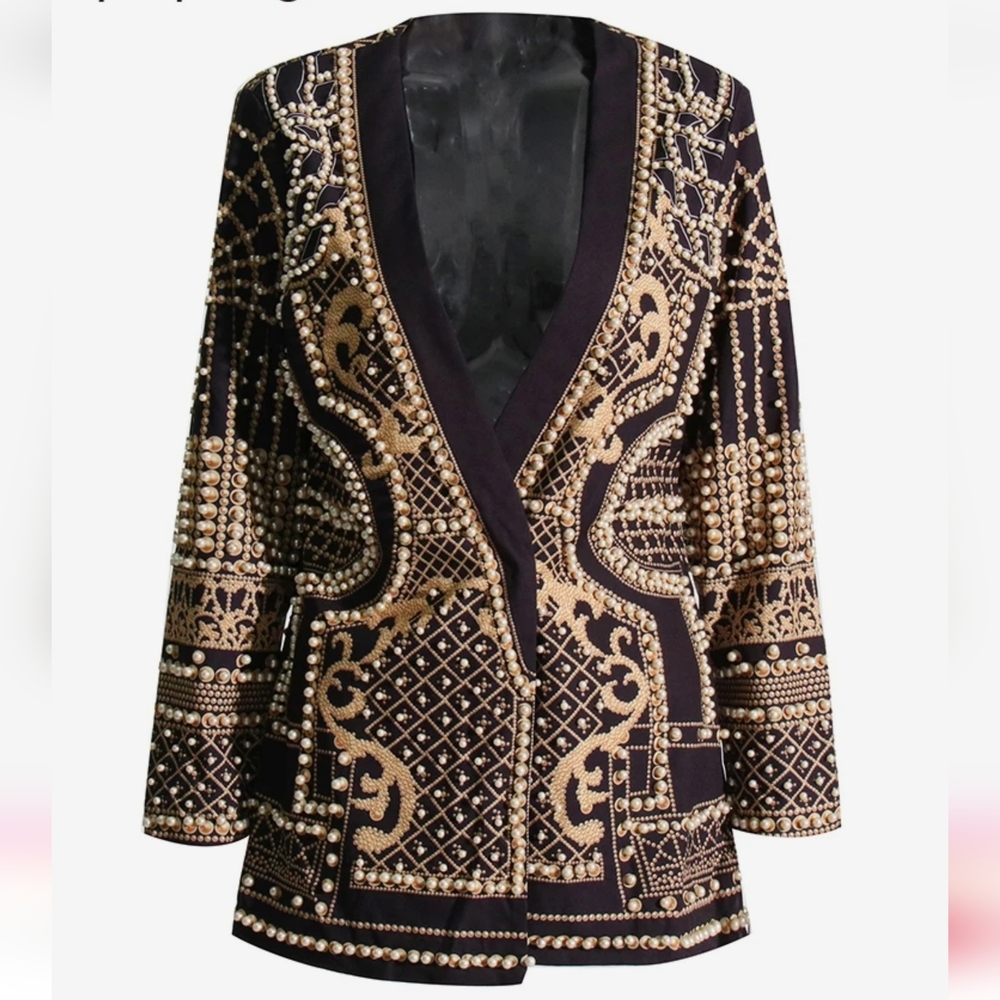 Blazer For Women V Neck Long Sleeve Flares Colorblock Blazer… - Picture 2 of 16